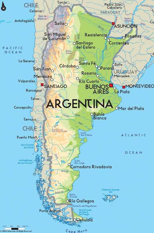 argentina physical map features
